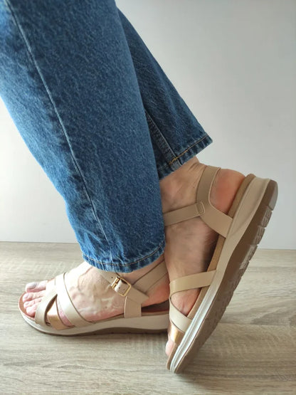 SANDALE CASUAL DAMA PASS 70423 M2-N BEJ + BRONZE