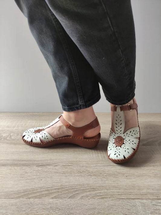 SANDALE CASUAL DAMA PIKOLINOS 655-0841C1 CREM + MARO (NATA)