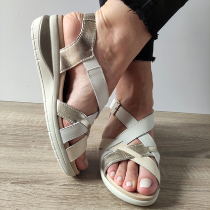 SANDALE CASUAL DAMA PITILLOS 2801 BEJ + AURIU