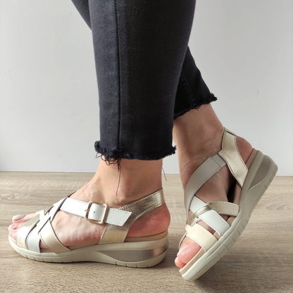 SANDALE CASUAL DAMA PITILLOS 2801 BEJ + AURIU