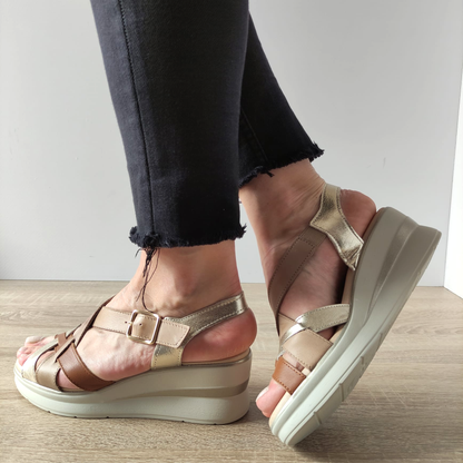 SANDALE CASUAL DAMA PITILLOS 5614 BEJ + MARO + AURII