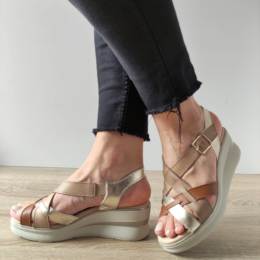 SANDALE CASUAL DAMA PITILLOS 5614 BEJ + MARO + AURII
