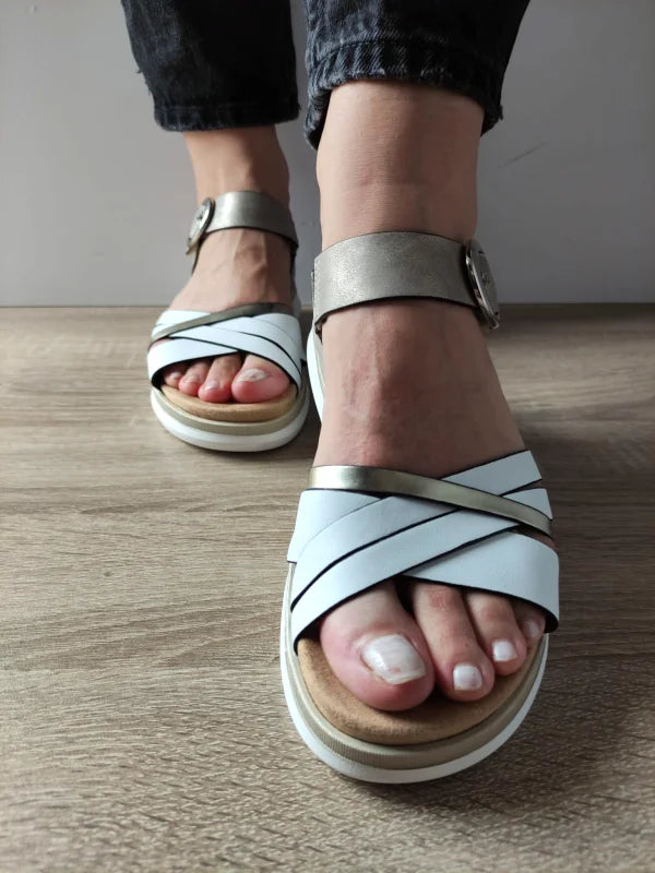 SANDALE CASUAL DAMA REMONTE D2K55-90 ALBE + METALIC