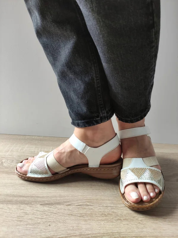 SANDALE CASUAL DAMA RIEKER 608C4-80 ALBE CU METALIC