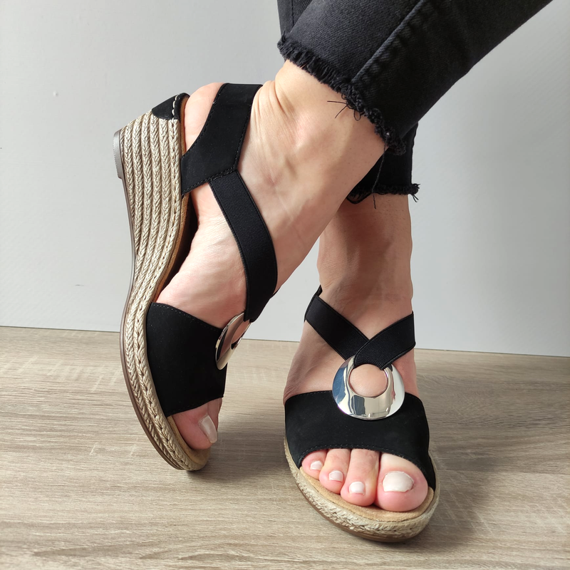 SANDALE CASUAL DAMA RIEKER 624H6-00 NEGRE VELUR - imagine 3