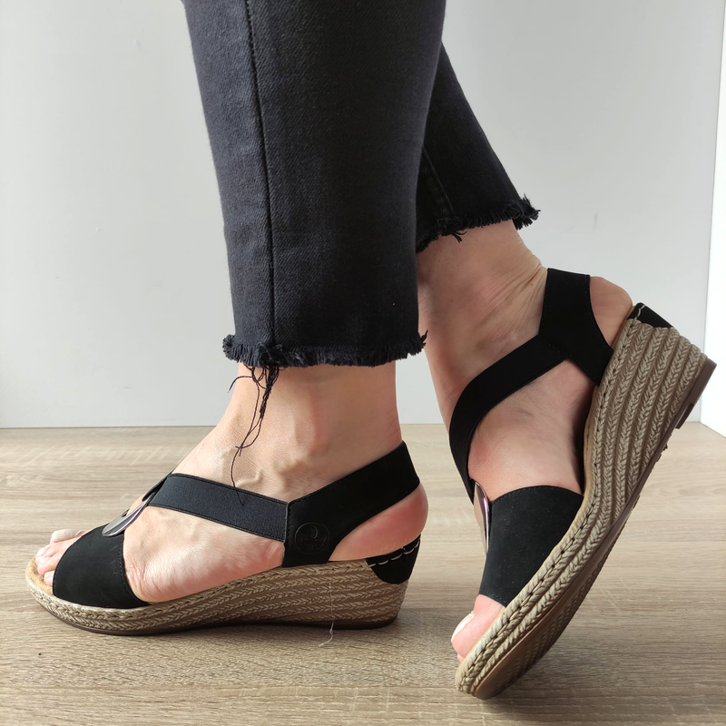 SANDALE CASUAL DAMA RIEKER 624H6-00 NEGRE VELUR - imagine 5