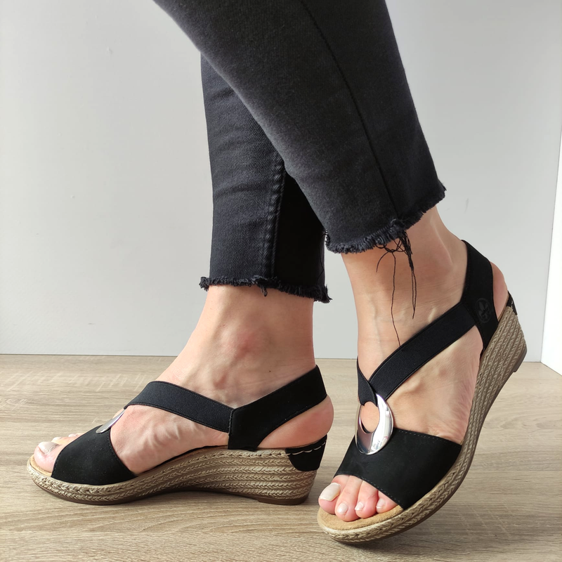 SANDALE CASUAL DAMA RIEKER 624H6-00 NEGRE VELUR - imagine 2