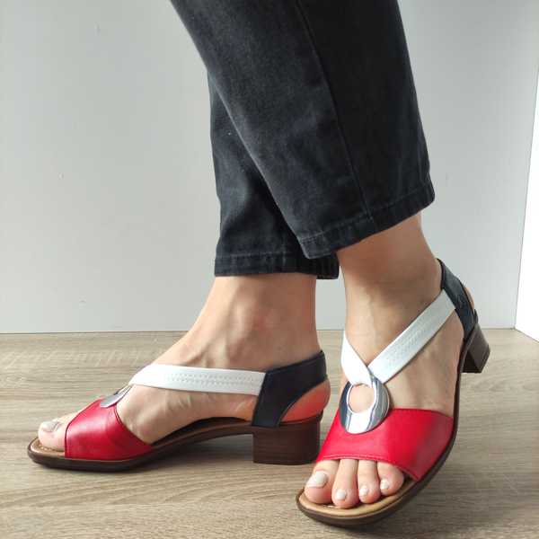 SANDALE CASUAL DAMA RIEKER 62662-35 ROSII CU ALB SI BLEUMARIN - imagine 2