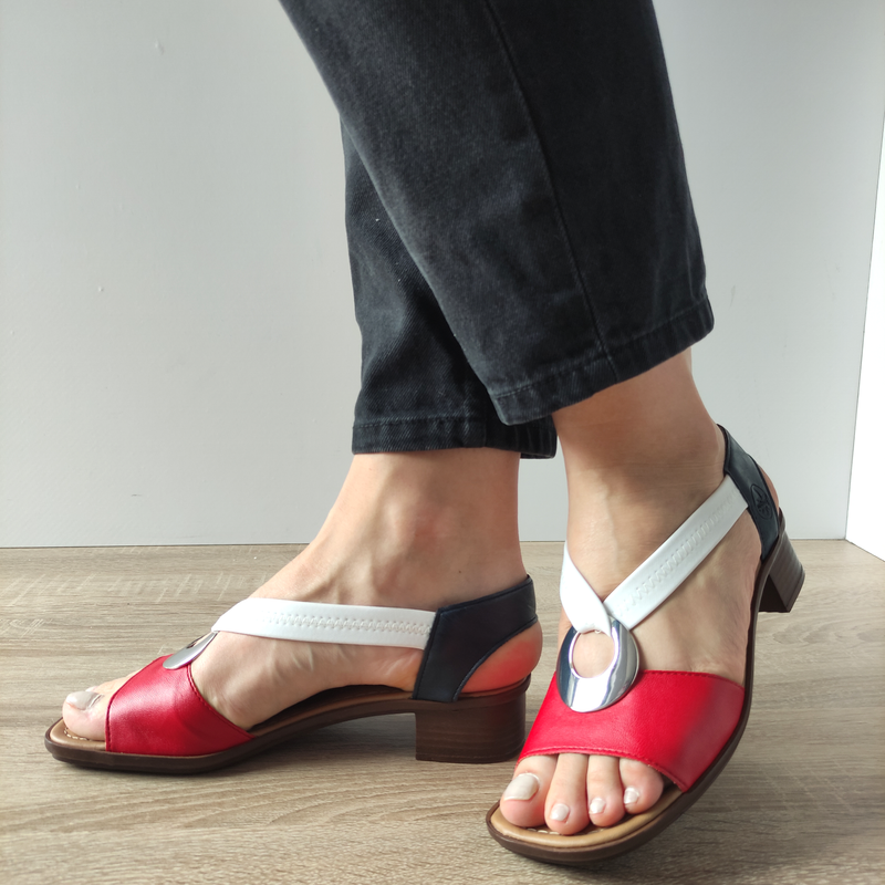 SANDALE CASUAL DAMA RIEKER 62662-35 ROSII CU ALB SI BLEUMARIN - imagine 2