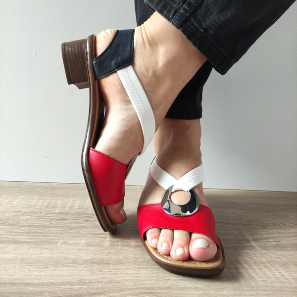 SANDALE CASUAL DAMA RIEKER 62662-35 ROSII CU ALB SI BLEUMARIN - imagine 5