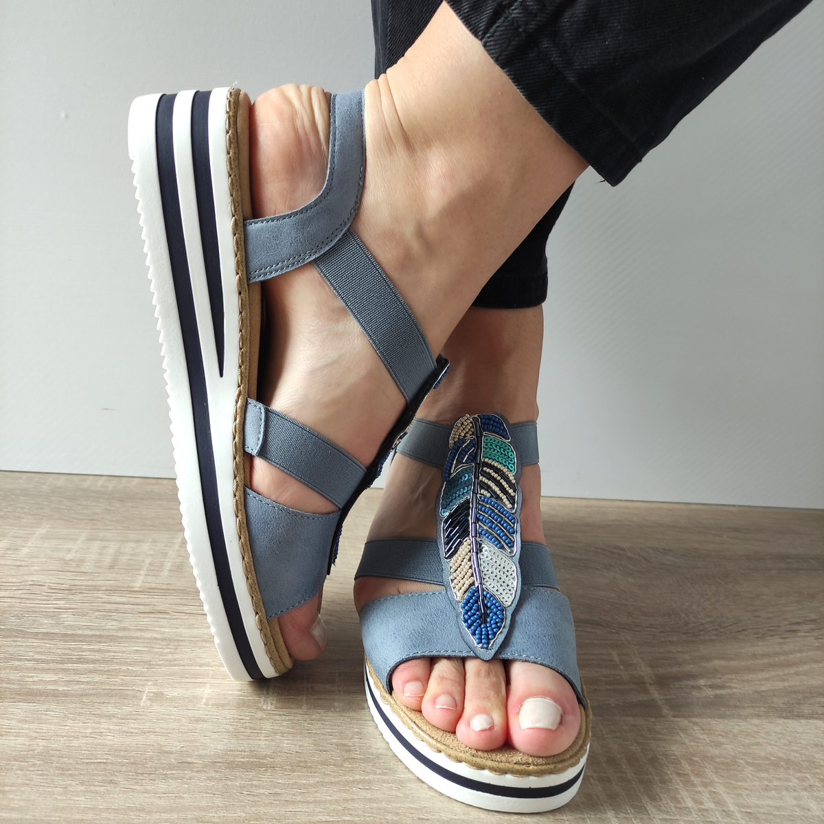 SANDALE CASUAL DAMA RIEKER V0207-12 BLEU DENIM - imagine 6