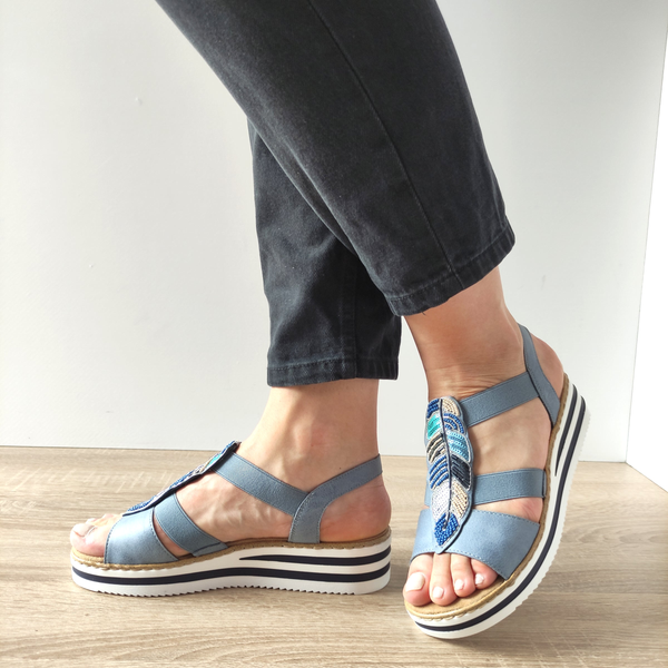 SANDALE CASUAL DAMA RIEKER V0207-12 BLEU DENIM - imagine 2