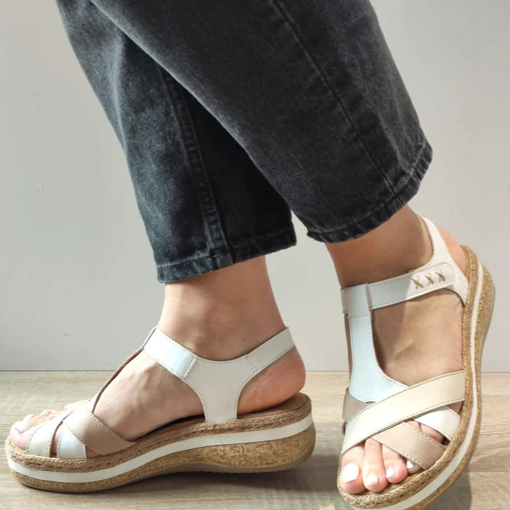 SANDALE CASUAL DAMA RIEKER V0919-80 ALBE CU BEJ - imagine 3
