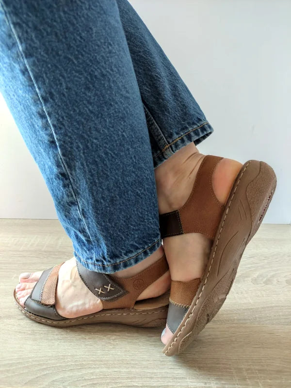 SANDALE CASUAL DAMA RIEKER V2860-24 MARO + CAMEL - imagine 3