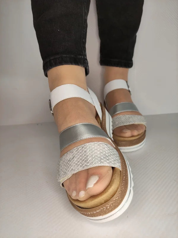 SANDALE CASUAL DAMA REMONTE D0Q55-90 ALBE CU ARGINTIU