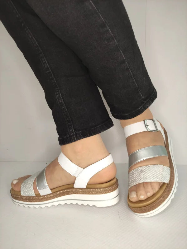 SANDALE CASUAL DAMA REMONTE D0Q55-90 ALBE CU ARGINTIU - imagine 2