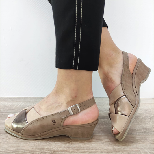 SANDALE CASUAL DAMA SUAVE 0026 03-N BEJ + PLATINE