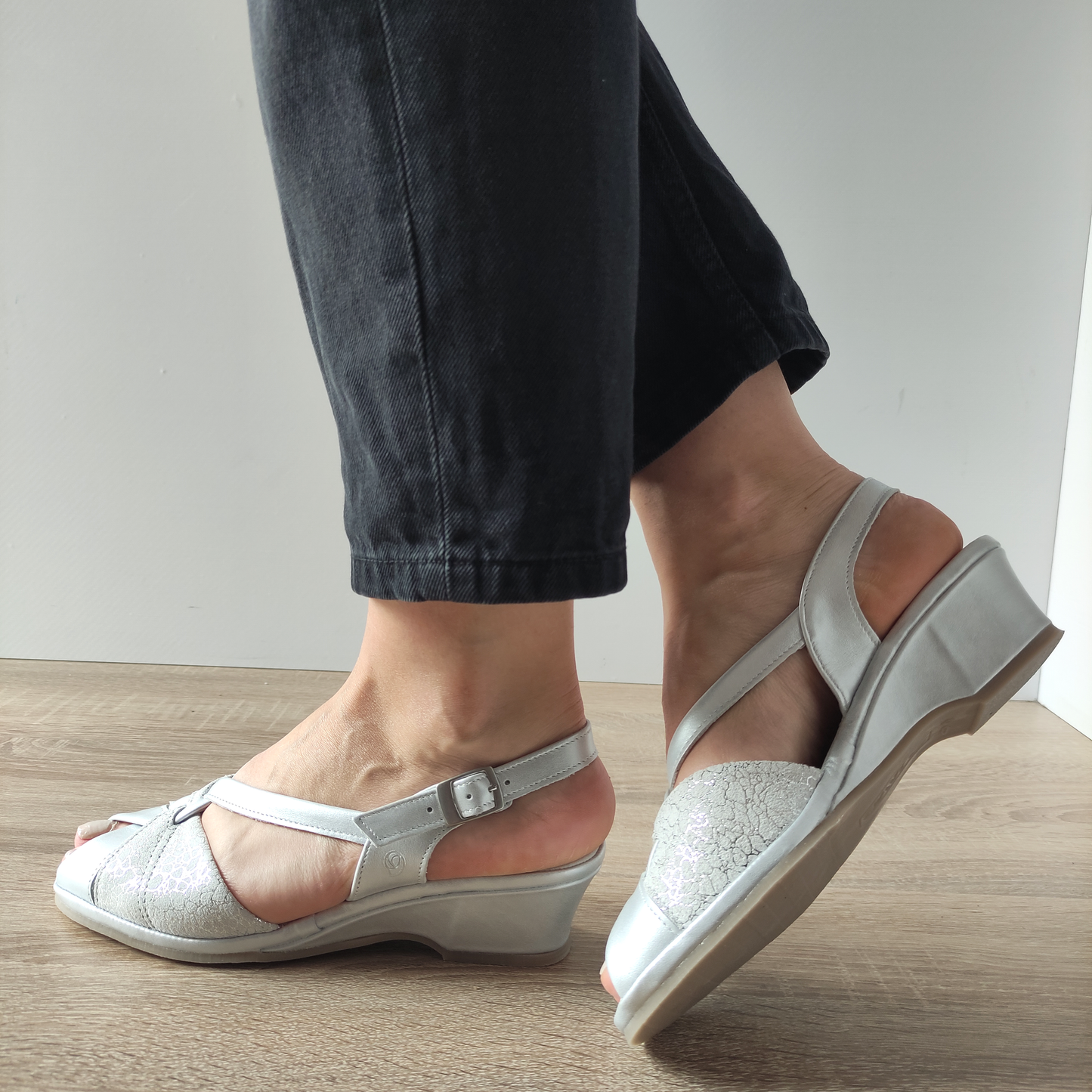 SANDALE CASUAL DAMA SUAVE 0065T ROMA 50-N GRI SIDEF CU ARGINTIU