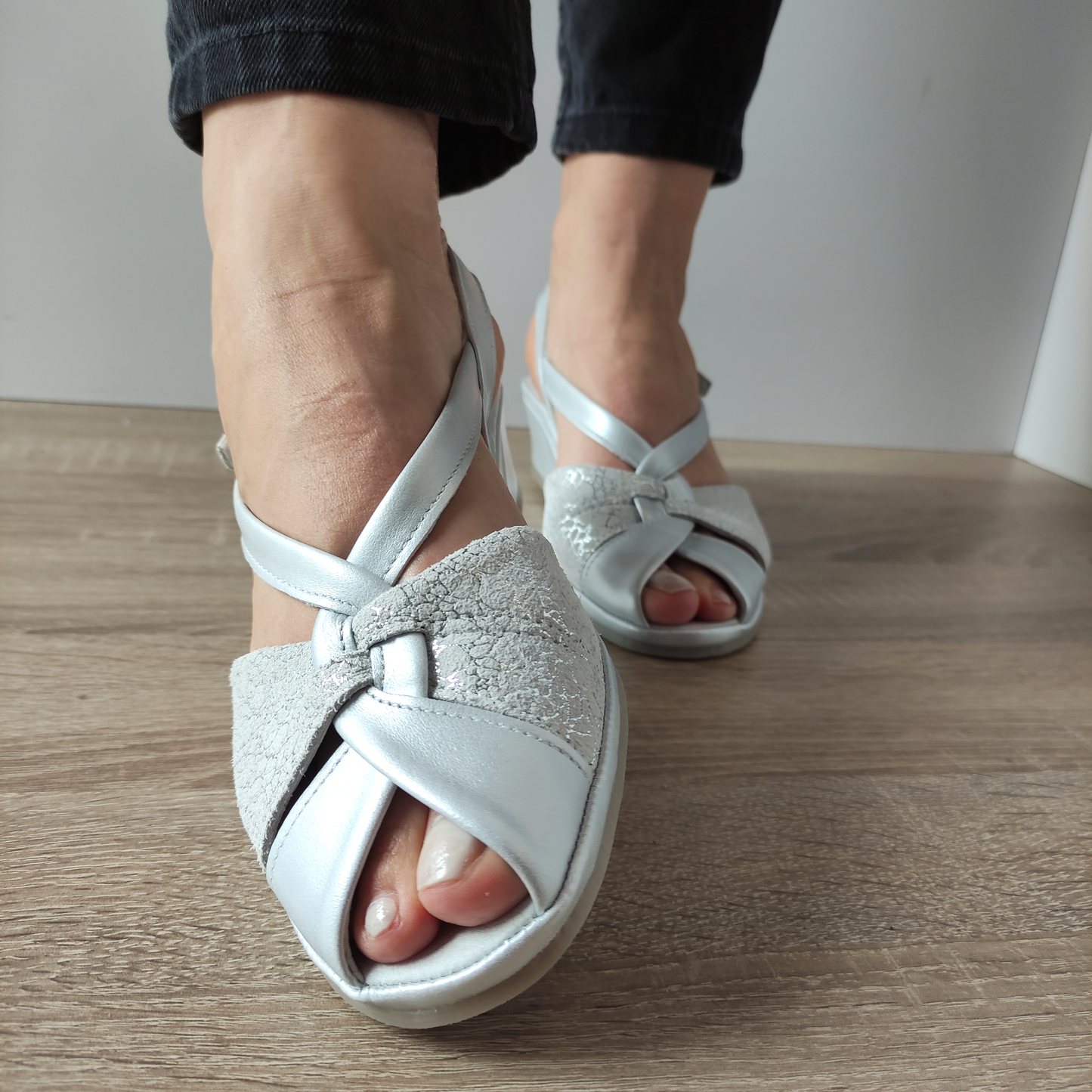 SANDALE CASUAL DAMA SUAVE 0065T ROMA 50-N GRI SIDEF CU ARGINTIU