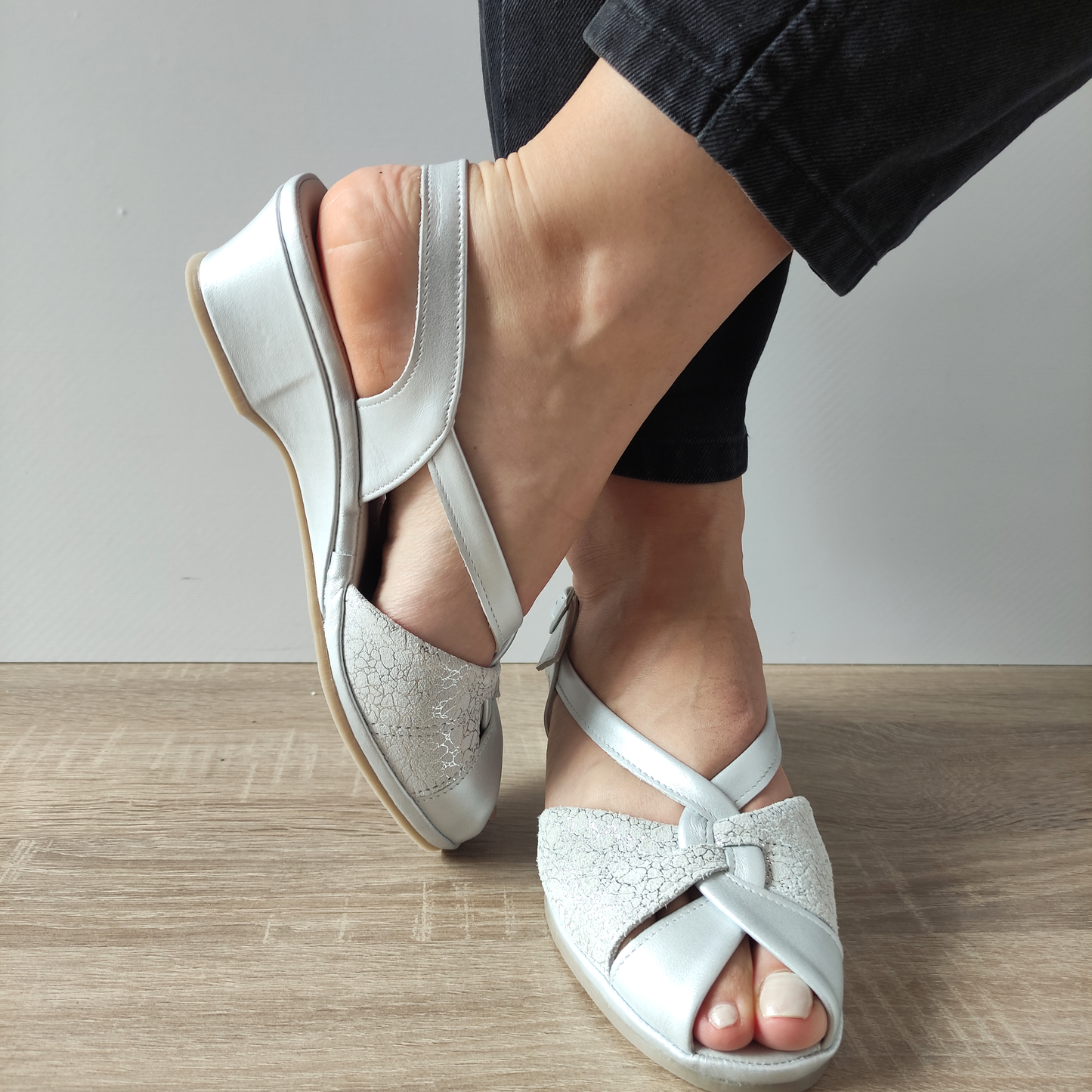 SANDALE CASUAL DAMA SUAVE 0065T ROMA 50-N GRI SIDEF CU ARGINTIU