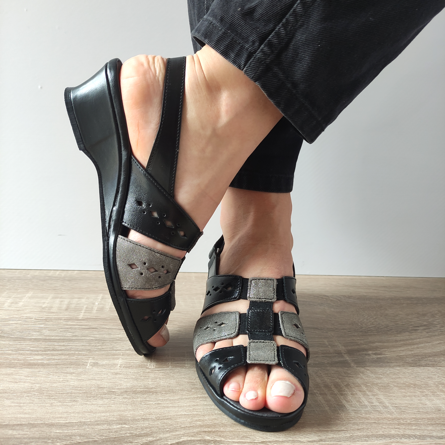SANDALE CASUAL DAMA SUAVE 0253P ROMA L2-N NEGRE CU GRI SIDEF