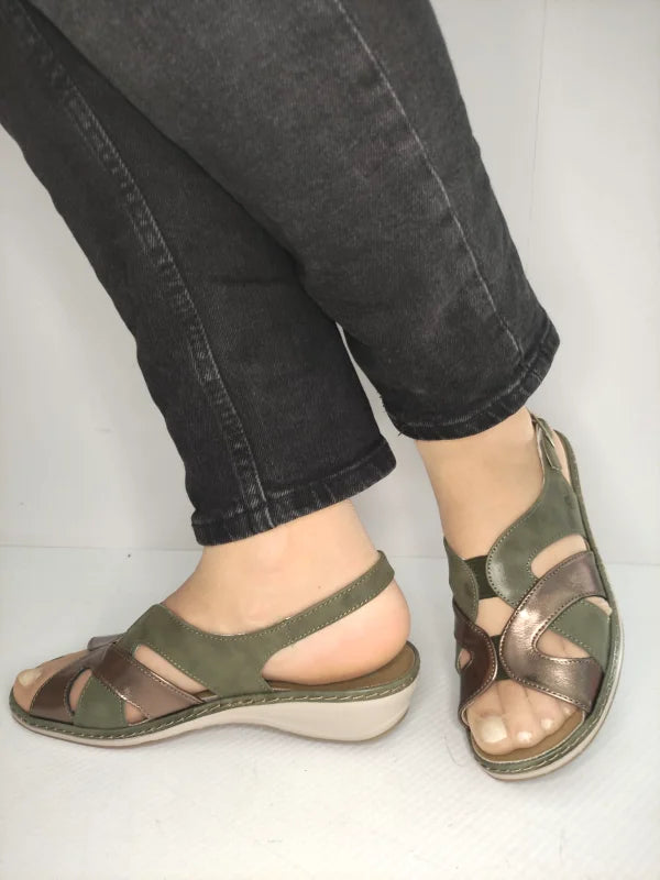 SANDALE CASUAL DAMA SUAVE 0900T PARIS 40-N KAKI CU BRONZ - imagine 3