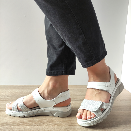 SANDALE CASUAL DAMA SUAVE 12500T MOSTAR 13-N ALBE CU ARGINTIU