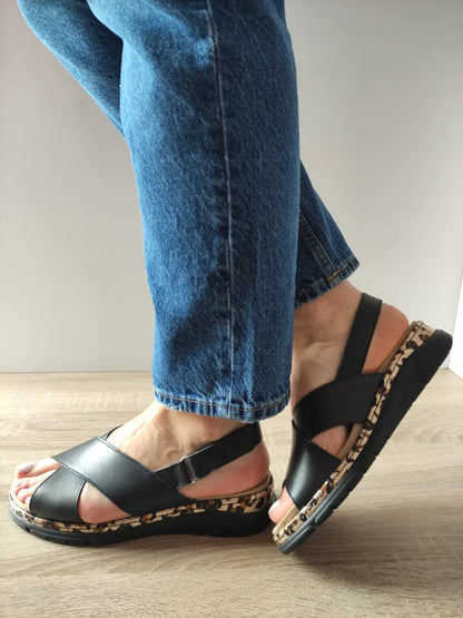 SANDALE CASUAL DAMA SUAVE 12505VT MOSTAR 01-N NEGRE CU LEOPARD