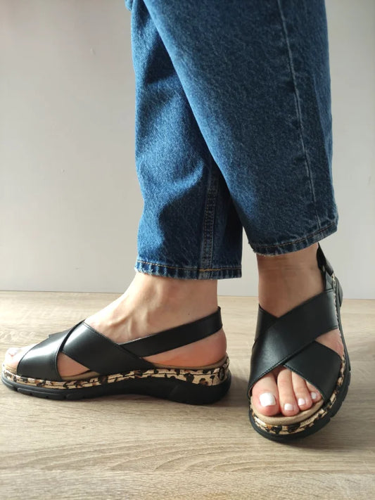 SANDALE CASUAL DAMA SUAVE 12505VT MOSTAR 01-N NEGRE CU LEOPARD