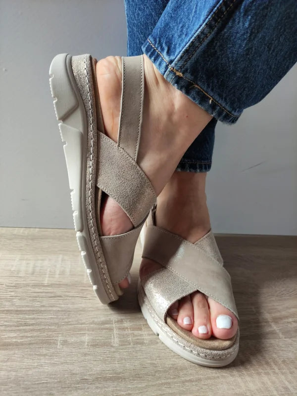 SANDALE CASUAL DAMA SUAVE 12505VT MOSTAR 03-N BEJ CU METALIC - imagine 3