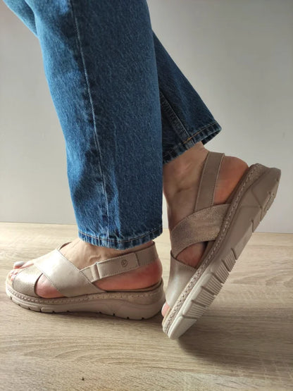 SANDALE CASUAL DAMA SUAVE 12505VT MOSTAR 03-N BEJ CU METALIC