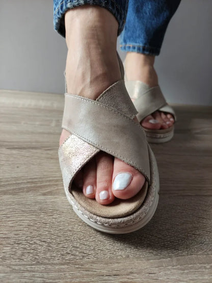 SANDALE CASUAL DAMA SUAVE 12505VT MOSTAR 03-N BEJ CU METALIC