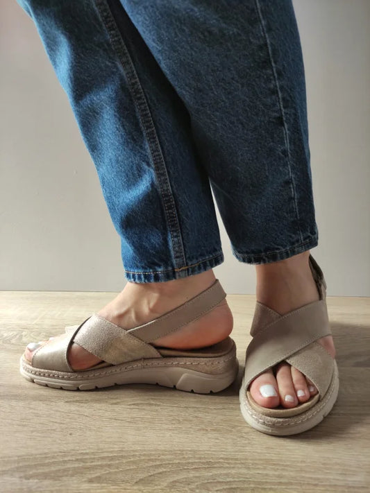 SANDALE CASUAL DAMA SUAVE 12505VT MOSTAR 03-N BEJ CU METALIC