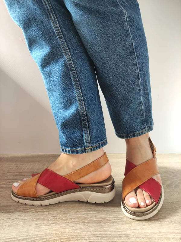 SANDALE CASUAL DAMA SUAVE 12505VT MOSTAR 55-N CARAMIZII CU ROSU - imagine 2