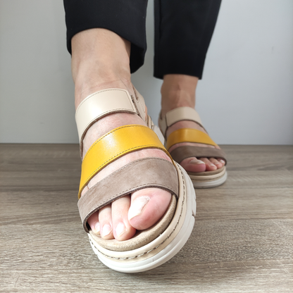 SANDALE CASUAL DAMA SUAVE 12511 MOSTAR 97-N BEJ CU NUDE SI GALBEN