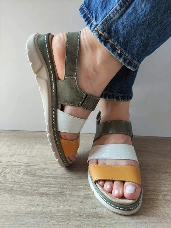 SANDALE CASUAL DAMA SUAVE 12511T MOSTAR 40-N KAKI + ALB + GALBEN - imagine 3