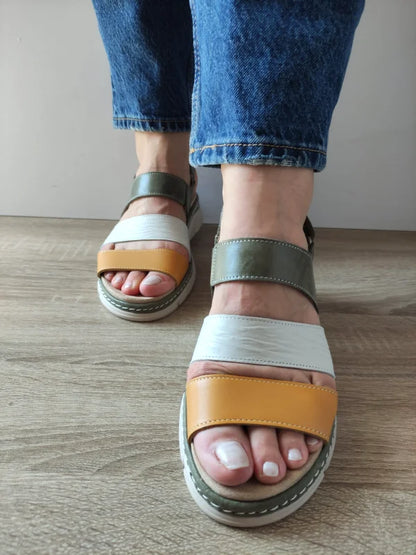SANDALE CASUAL DAMA SUAVE 12511T MOSTAR 40-N KAKI + ALB + GALBEN
