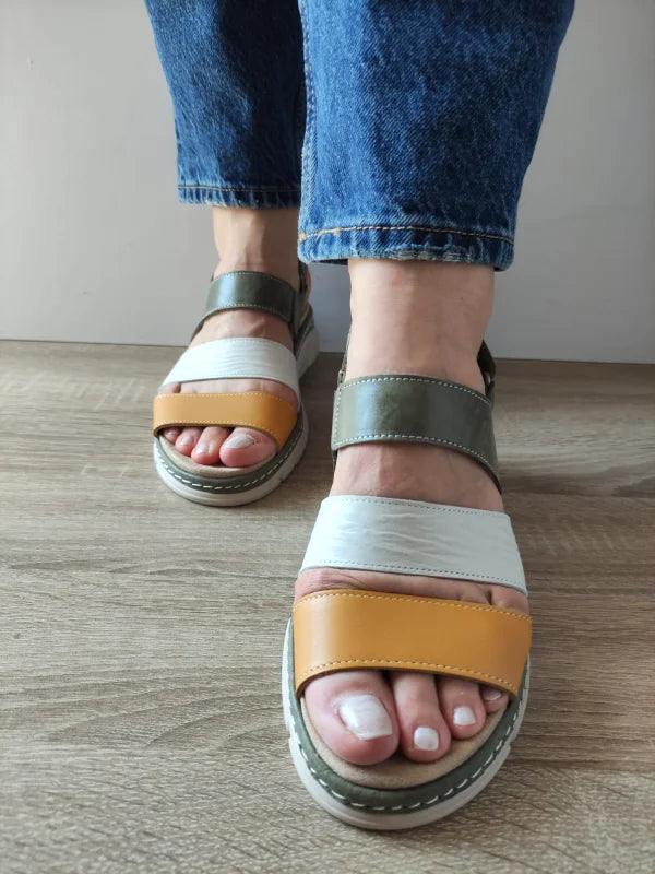 SANDALE CASUAL DAMA SUAVE 12511T MOSTAR 40-N KAKI + ALB + GALBEN - imagine 4