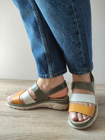 SANDALE CASUAL DAMA SUAVE 12511T MOSTAR 40-N KAKI + ALB + GALBEN