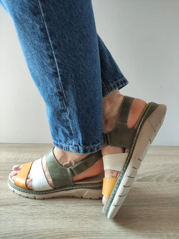 SANDALE CASUAL DAMA SUAVE 12511T MOSTAR 40-N KAKI + ALB + GALBEN - imagine 2