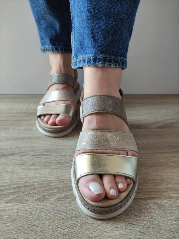 SANDALE CASUAL DAMA SUAVE 12511T MOSTAR H6-1 AURII + METALIC