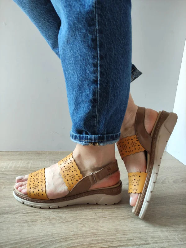 SANDALE CASUAL DAMA SUAVE 12514GT MOSTAR 08-N GALBENE + MARO - imagine 3