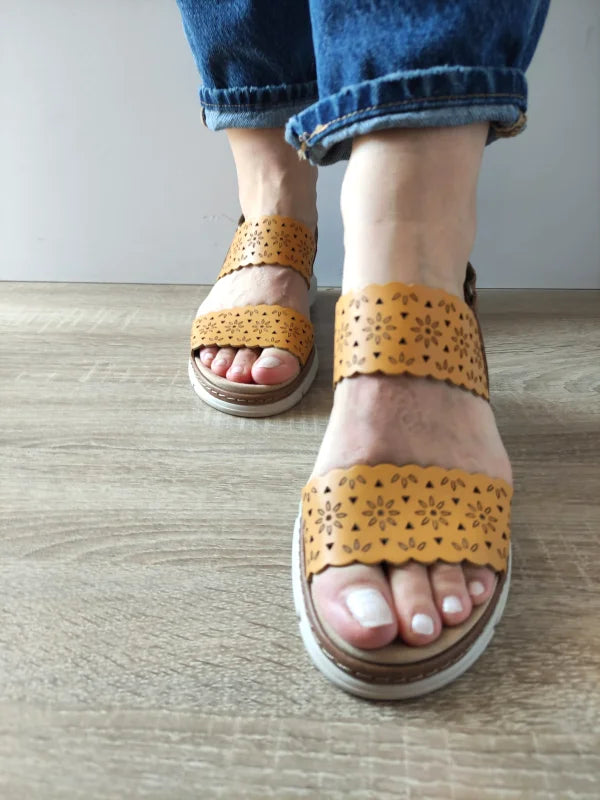 SANDALE CASUAL DAMA SUAVE 12514GT MOSTAR 08-N GALBENE + MARO - imagine 5