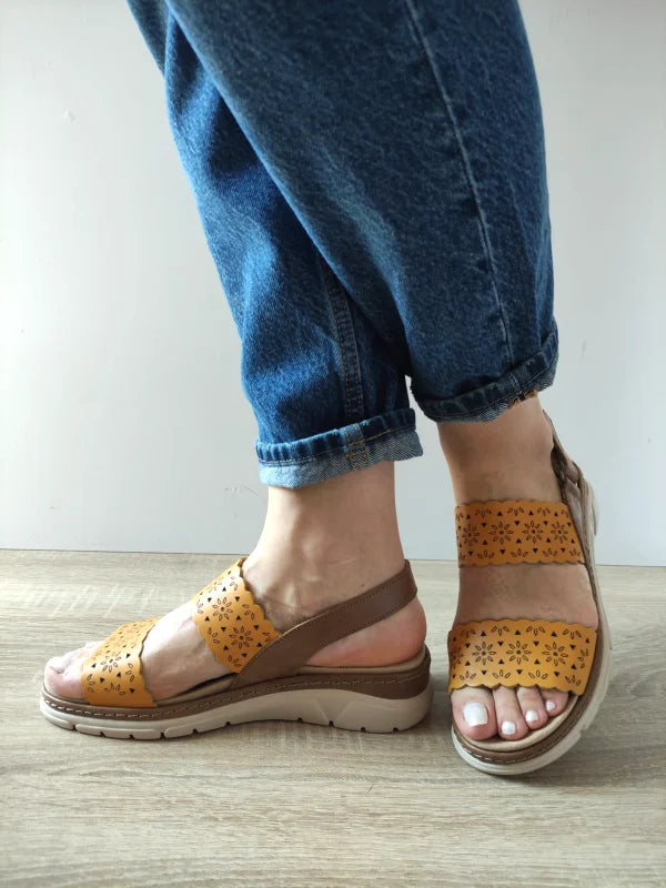 SANDALE CASUAL DAMA SUAVE 12514GT MOSTAR 08-N GALBENE + MARO - imagine 2