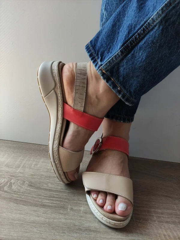 SANDALE CASUAL DAMA SUAVE 18004AT AZORES 15-N BEJ + CORAI - imagine 5