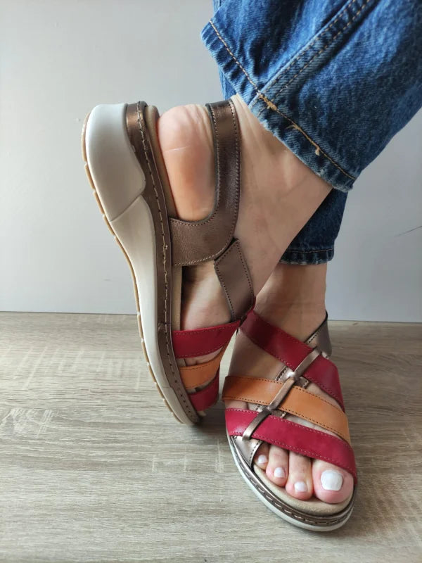 SANDALE CASUAL DAMA SUAVE 18006AT AZORES 15-N BRONZE + BORDO + CAMEL - imagine 3