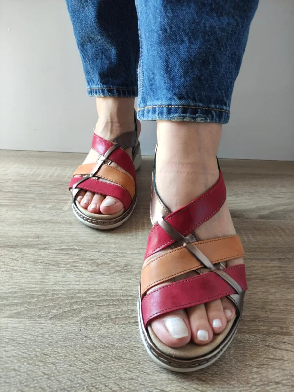 SANDALE CASUAL DAMA SUAVE 18006AT AZORES 15-N BRONZE + BORDO + CAMEL - imagine 4