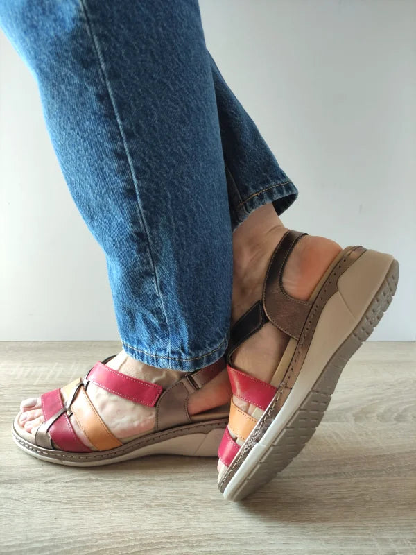 SANDALE CASUAL DAMA SUAVE 18006AT AZORES 15-N BRONZE + BORDO + CAMEL - imagine 5