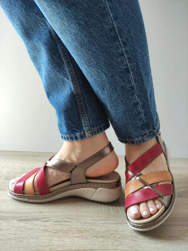 SANDALE CASUAL DAMA SUAVE 18006AT AZORES 15-N BRONZE + BORDO + CAMEL - imagine 2