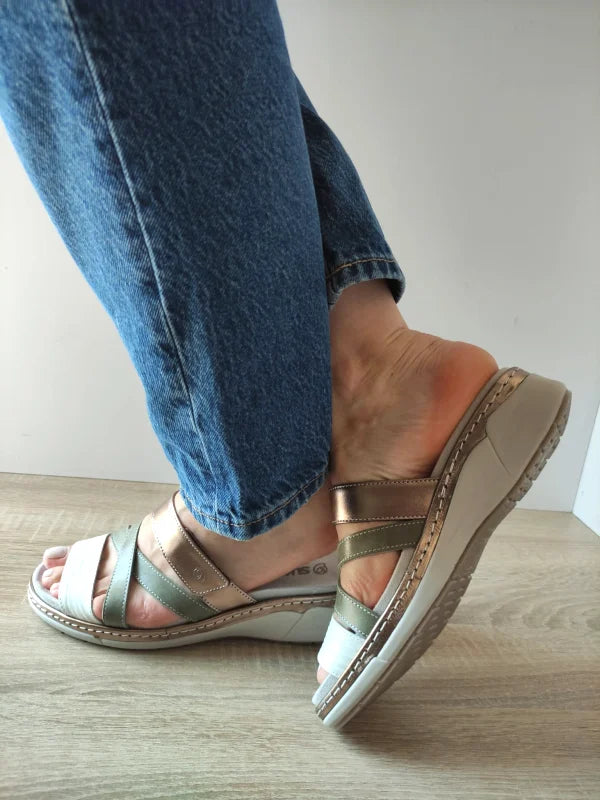 SANDALE CASUAL DAMA SUAVE 18008T AZORES 17-N KAKI + ALB + BRONZE - imagine 5